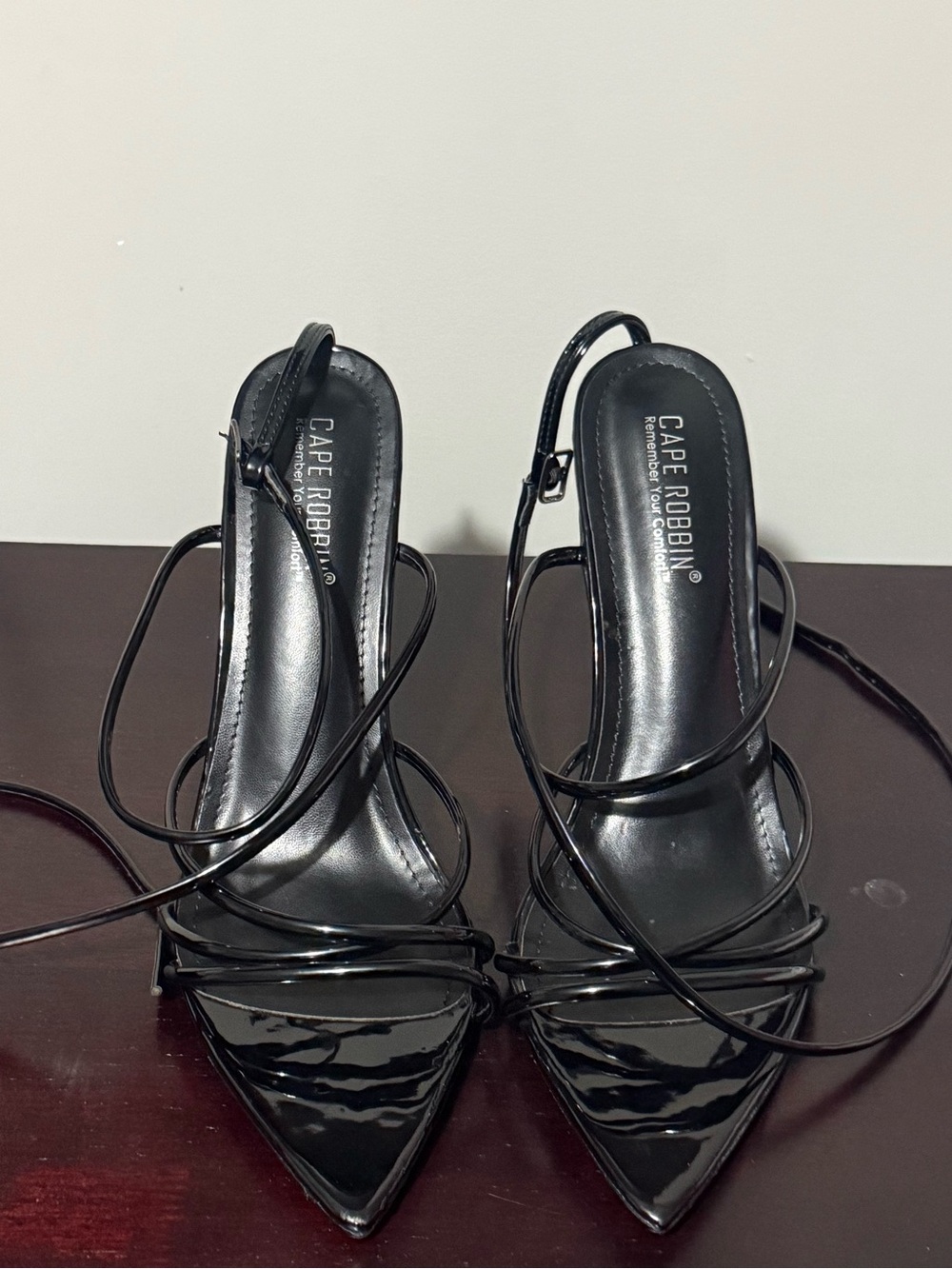 Cape Robbin Black Patent Wrap-Strap Pointed Heels